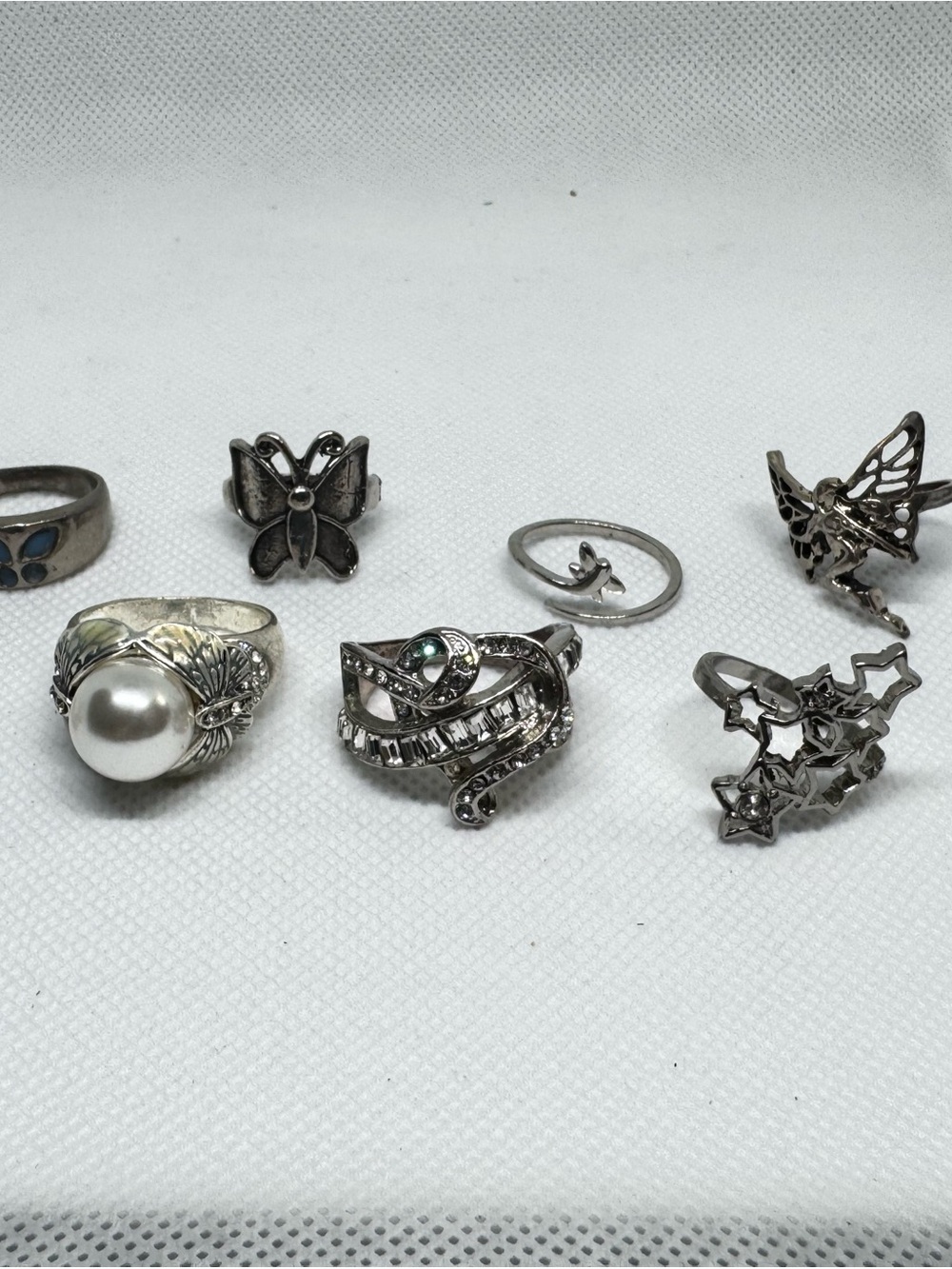 9pc Adjustable Silver Tone Butterfly Fairy Snake Ring Lot L